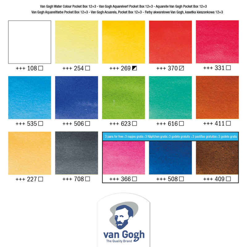Van Gogh Watercolor Pocket Box (12 + 3) x 1/2 Godet