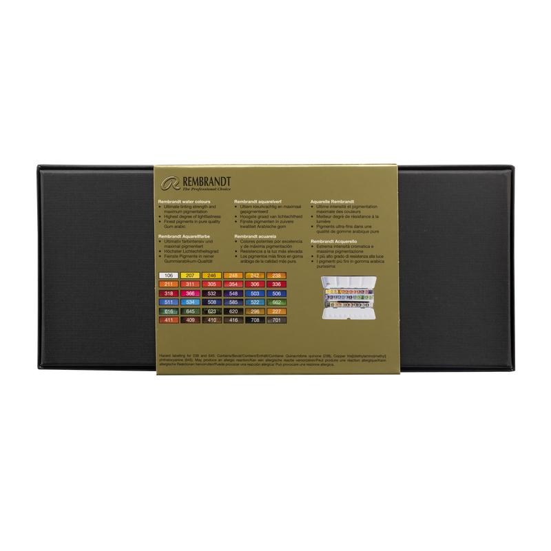 Rembrandt Metal Watercolor Box 36 x 1/2 Godet + Brush