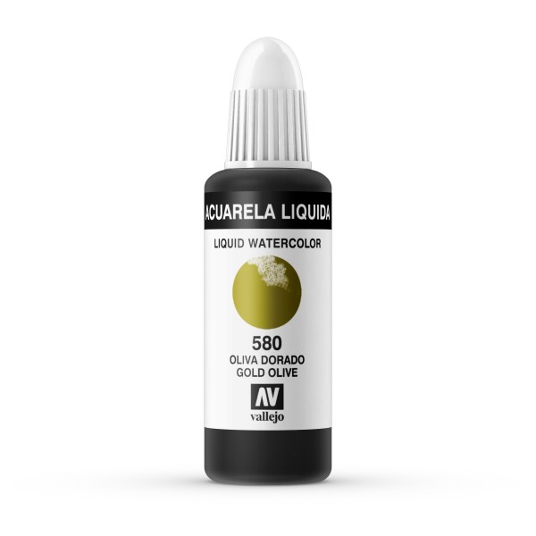 Vallejo Flüssige Aquarellfarbe 32ml Nummer 580 Farbe Golden Olive