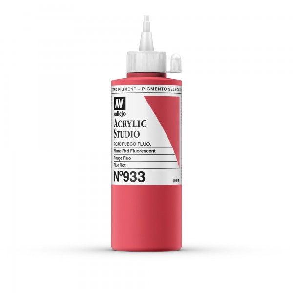 Acrylic Studio Vallejo 200ml Número 933 Color Rojo Fuego Fluorescente