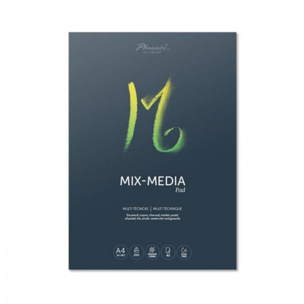 Phoenix Arts Bloc Mix-Media Multitécnica 250gr- A4 40 Hojas Grano Medio