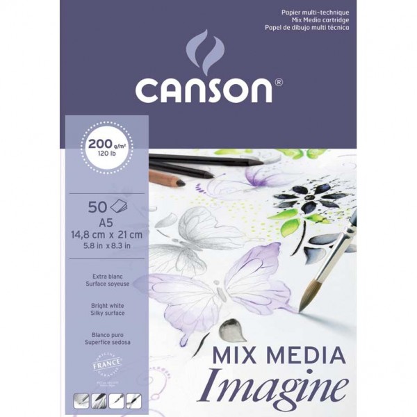 Canson Bloc Imagine Mixed Media 200gr A5 50 Hojas Blanco natural Superficie sedosa