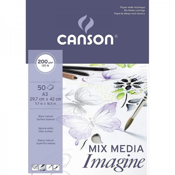 Canson Bloc Imagine Mixed Media 200gr A3 50 Hojas Blanco natural Superficie sedosa