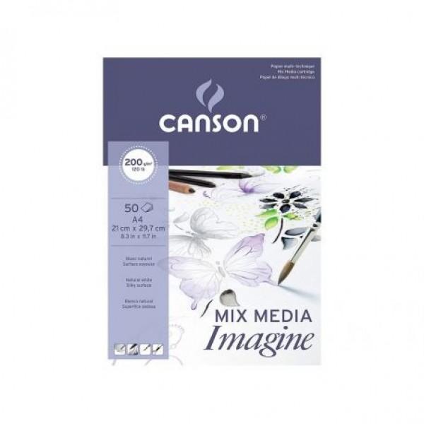 Canson Bloc Imagine Mixed Media 200gr A4 50 Hojas Blanco natural Superficie sedosa