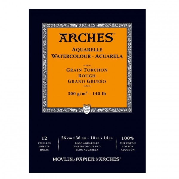 Arches Bloc para Acuarela 300gr- 26x36cm 12 Hojas 100% Algodón Grano Grueso