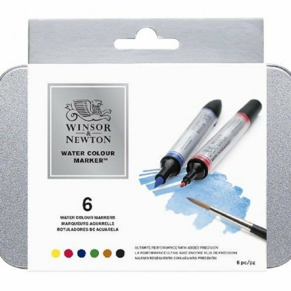 Winsor & Newton Caja de 6 Rotuladores Colores Esenciales Acuarelables